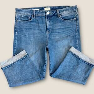 NYDJ Marilyn Straight Crop Cuffed Blue Washed Jeans Lift Tuck Stretchy Size 18